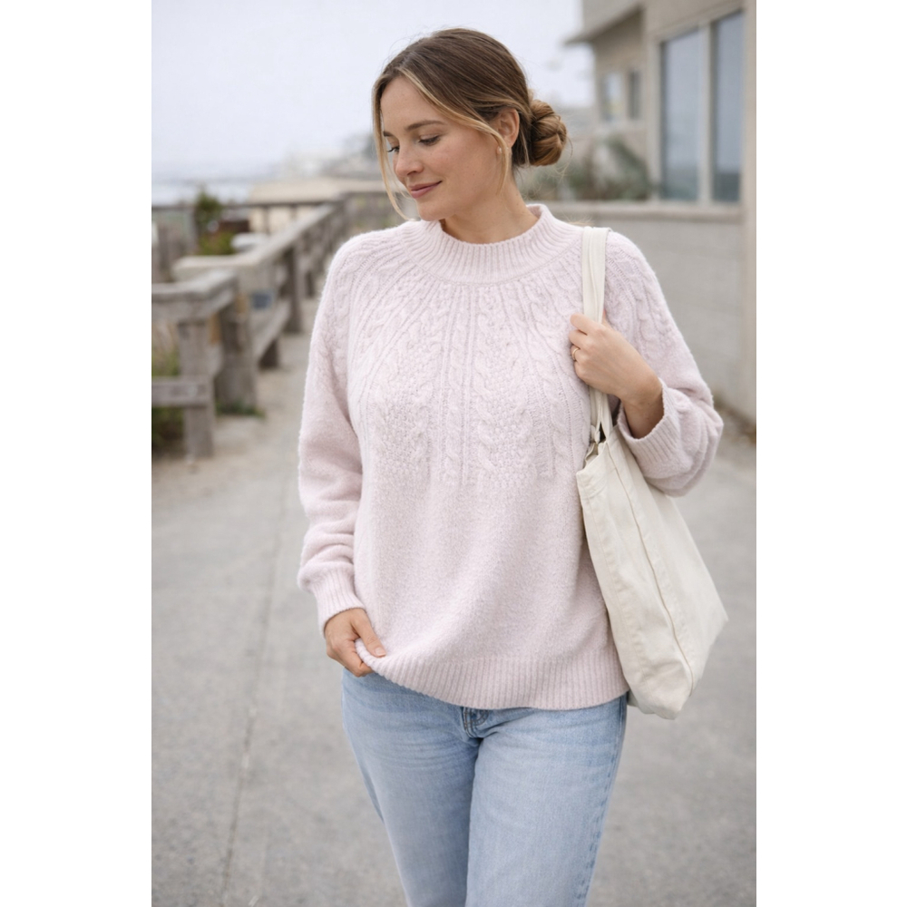 Joie Large Cable Knit Sweater Light Pink Cozy Relaxed Soft Knit Pullover